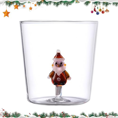 Durdiiy Bicchieri Natalizi in Vetro Borosilicato da 300ml,Bicchieri Natalizi con disegno dell'albero di Natale/Babbo Natale,Bicchieri Trasparenti per Acqua,Succo,Migliori Regali per Donne Uomini (D)