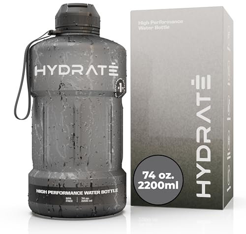 HYDRATE Bottles 2.2L Large Water Bottle - Leak Proof Design - BPA Free Impact Resistant Plastic - Unique Design - Ideal for Gym, Workout, Camping, and Office Use - Black