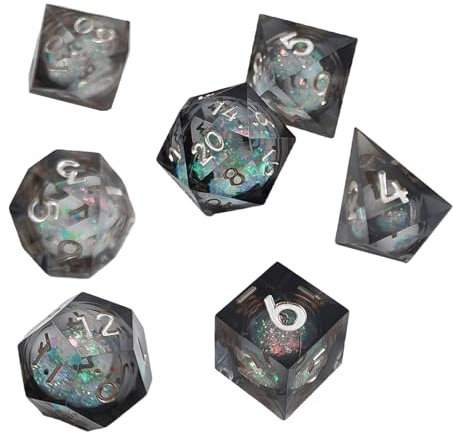 Flüssigkern-Würfel, scharfkantiges Harz-Würfel-Set, polyedrisches Würfel-Set, 7-teiliges Rollenspiel-Harz-Polygon-Würfel-Set, Tisch-Partygeschenke, mehrseitiges Würfel-Set für Partys, Familienabende,
