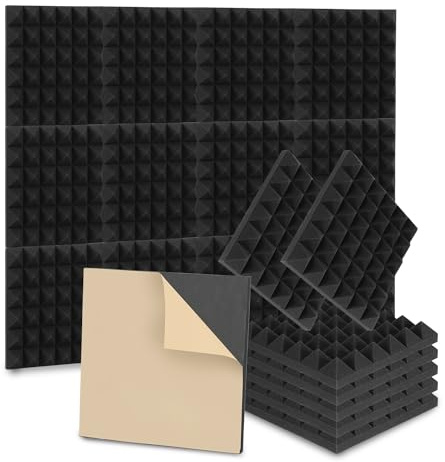 Ollewiellan Lot de 24 panneaux acoustiques en mousse autocollants, 5 x 30 x 30 cm, isolation acoustique, absorption des échos, isolation phonique, pour la maison et le studio, décoration de jeu,