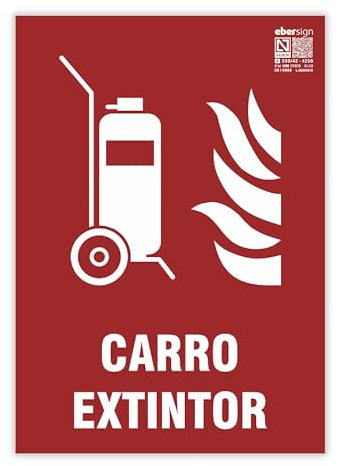 Señal Luminiscente Carro Extintor, Clase A PVC (1mm) A4 - Normativa ISO y UNE 23034:2023