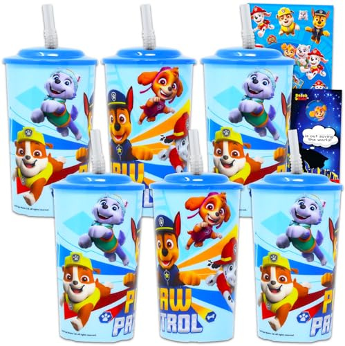 Paw Patrol Sippy Cup Party Favors Set - Bundle with 6 Tumblers with Straws Plus Stickers, More | Paw Patrol Cups for Toddlers, Kids