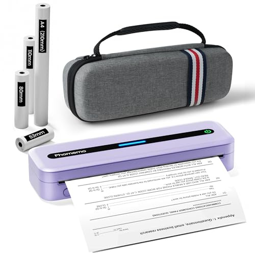 Phomemo M832 Mobiler Drucker A4, Thermodrucker, Tragbarer Drucker für Unterwegs, Inkl 4 Rollen Thermopapier, Ideal für Büro & Schule