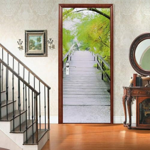 Türbekleben Kleine Brückenlandschaft Türtapete, Selbstklebend TürPoster Kleine Brückenlandschaft Türbilder, 3D Fototapete Türfolie Poster Tapete Türaufkleber Tür Tapeten 88 x 200 cm q5815