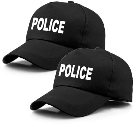 TUONYIS 2 Stücke Polizei Cap, Polizei Mütze Basecap mit Aufdruck Police, Polizeimütze variabel verstellbar, Polizist Officer Kostüm Accessoire, Polizei Käppi, für Halloween Party Dress up (Schwarz)