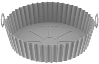 BODOBTF 17.5cm AirFryer Reusable Pot Silicone Easy to Clean Oven Baking Tray Ninja Round Liner Pizza Plate Grill Pan Mat Air Fryer Accessories(Gray-17.5cm)