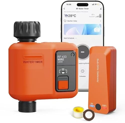 Smart Programador riego WiFi 1 Salidas con 300 Metros RF,WiFi supercobertura, Sistema de riego para jardín con retardo de Lluvia, Control por aplicación y Voz, Temporizador automático