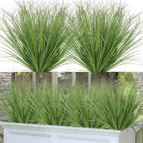 Fynokst 16 Bündel Künstliche Gräser für Außenbereich, 50 cm, Grün Kunstrasen, Wetterfeste Kunstpflanzen für Garten Blumenkasten Büro, Außenrestaurant Innenbereich,Outdoor