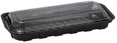 1000 Sushi-Schalen R-PET rechteckig 21 cm x 8,8 cm x 4,3 cm schwarz mit transparentem Deckel