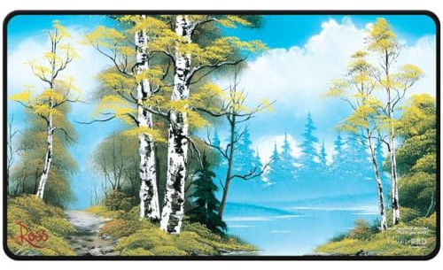 Ultra PRO Bob Ross Lakeside Path Black Stitched Play Mat, Premium Play Mat, Stitched Edge, Gaming Accessories, Lakeside Art, Table Accessories, Game Setting