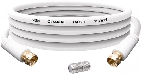 YARCHONN RG6 - Cable coaxial tipo F macho a macho, antena de TV, RG6, adaptador coaxial, cable con conector F hembra para internet, banda ancha, satélite, TV, módem Set-top Box-1,8 m