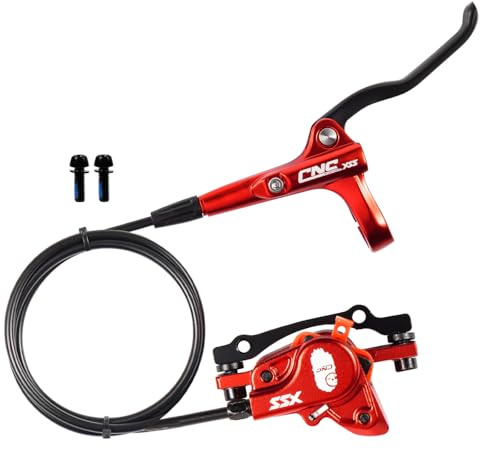 CNCLOL CNC Freni A Disco Idraulici MTB,Freni Idrolici MTB Set，Freno a Disco Anteriore e Posteriore Idraulici Bicicletta，（Nero/Rosso）