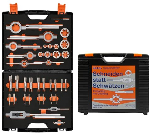 a+s UNF Gewindeschneider Set | HSS-G, 1/4''–1'', 37-teilig | inkl. Vorschneider & Fertigschneider | Komplett Set | Außen- & Innengewinde