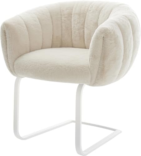 DELIFE Schwingstuhl Jada-Flex Freischwinger flach Weiß Plüsch Creme-Weiß Taschenfederkern