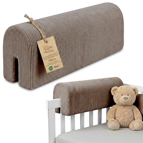 Bettkantenschutz für Kinderbetten Cordstoff 50 cm - Schutz für Bettrahmen Baby Bett rausfallschutz für boxspringbett bettgitter mit Cordstoff Bezug Kantenschutz Kinder Babybett Oeko-Tex Braun