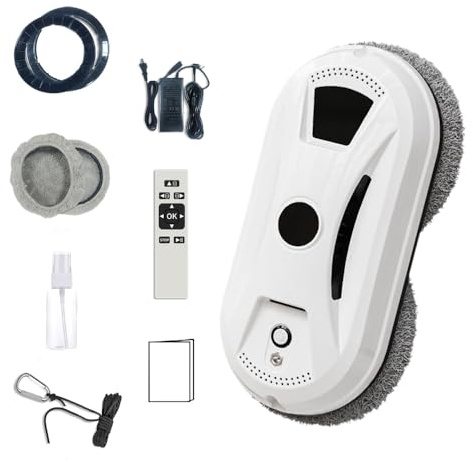 Window Cleaner Robot, 2800Pa Suction Automatic Window Cleaning Robot with 10pcs Cloths, Edge Detection & Anti-Drop Protection, Remote Control & 3 Cleaning Modes, Glass Vacuum Cleaner for Home