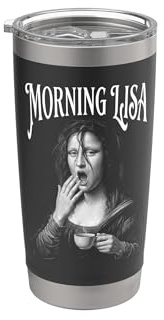 Müde Mona Lisa Morgenkaffee lustig Leonardo Da Vinci Doppelwandiger Edelstahl-Thermobecher