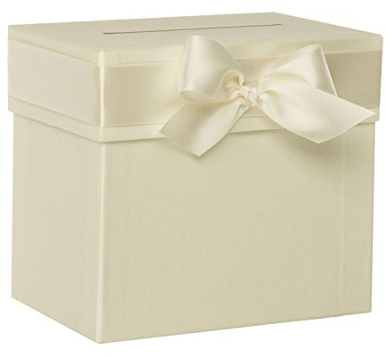 Rössler Sammelbox mit Schleife | Geschenkkartenbox mit Schlitz | Briefbox | Geldbox | geeignet als Geschenk zur Hochzeit | Kartenbox Hochzeit aus Pappe | 205x195x150mm | 1 Stück | Farbe: Ivory | Kartenbox mit Einwurfschlitz für Hochzeiten, Geldgeschenke, Glückwünsche und Feiern