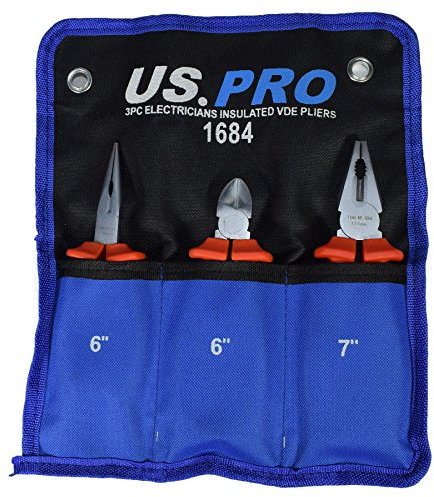 VDE Insulated Electrical Electricians Plier Set Cutters Combo Long Nose 3pc