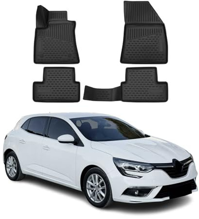 OMAC Gummimatten Fußmatte kompatibel mit Renault Megane 2015-2020 Schrägheck TPE Schwarz 4X