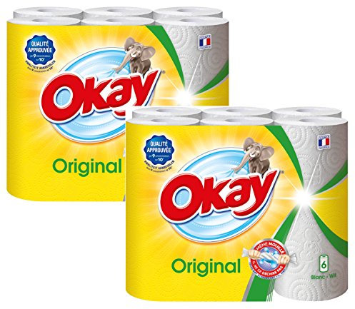 Okay Original papier essuie tout blanc 2 X 6 rouleaux économique et résistance pour la cuisine