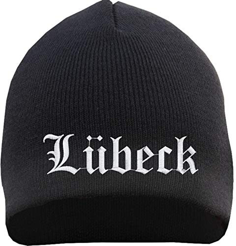 HB_Druck Lübeck Beanie Mütze - Altdeutsch - Bestickt - Strickmütze Wintermütze Einheitsgröße Schwarz