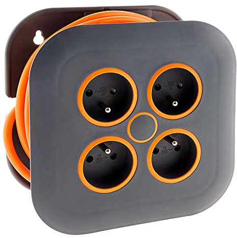 Enrouleur domestique 4 x 2P+T 16A + coupe-circuit - 7m - Orange - Zenitech