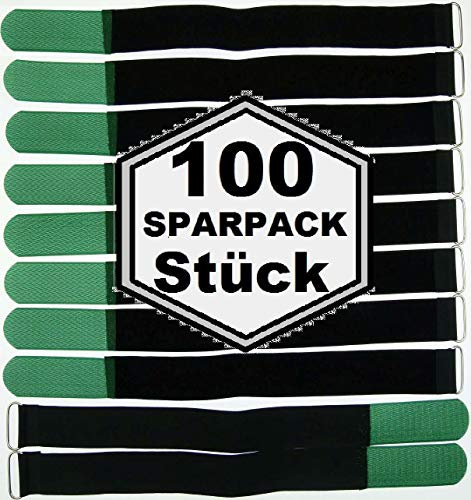 100x 40 cm x 40 mm wiederverschließbare Klett-Kabelbinder DUNKEL GRÜN mit Metall-Öse - Kabel-Klettband 400 mm wiederverwendbar