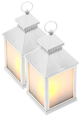 Lunartec 2er Pack LED-Laterne mit realistischem Flammenspiel und Timer, weiß