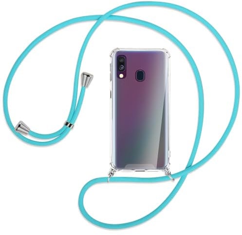 mtb more energy Handykette kompatibel mit Samsung Galaxy A40 (SM-A405, 5.9'') - türkis - Smartphone Hülle zum Umhängen - Anti Shock Full TPU Case