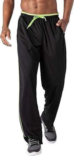 KEFITEVD Baggy Sweatpants Men Loose Fit Joggers Wide Leg Lounge Pants Lightweight Mesh Gym Trouser with Pockets Black Green M