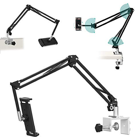 ZenCT Long Swing Arm Tablet Holder, 3-Stage Adjustable Aluminium Locking Arm Tablet Stand for 4.5-13.5 inch iPad and Smartphones (Black)