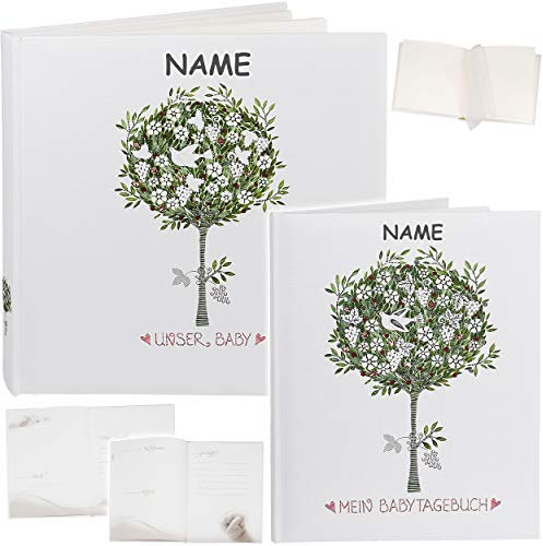 alles-meine.de GmbH 2 TLG. Set: großes XL - Fotoalbum/Fotobuch + Babytagebuch - Erinnerungsalbum unser Baby -inkl. Name - Album - Buch - zum selbst gestalten + Seiten zum EIN..