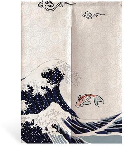HERCHR Japanischer Türvorhang, Japanischer Stil Dick Noren Vorhänge, Tuschemalerei Dick Noren Lang Vorhang Tür Vorhang Raumteiler Tapisserie Für Die Türdekoration Zu Hause Oder Im Restaurant 120X85cm