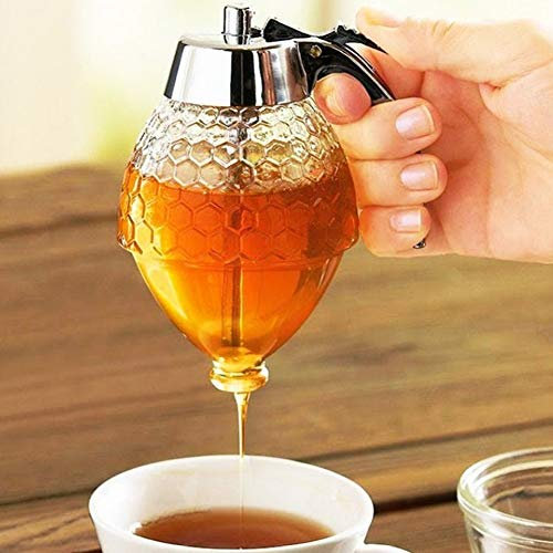 Honey Dispenser Container With Stand - No Drip Pot for Maple Syrup and Honey - Jar With Stand