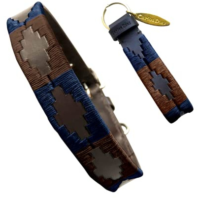 Carlos Diaz Echtes Leder gewachstes Premium-Polo-Hundehalsband mit Stickerei L