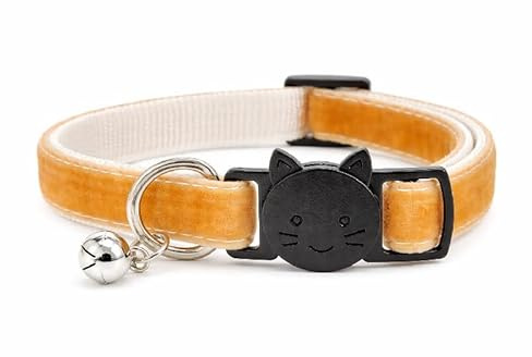 Velvet Cat Collars with Bell | Quick Safety Release Breakaway Buckle | Handmade in the UK | Available in Cat & Kitten Size | Coffee Velvet