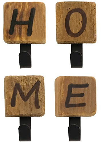 EXCELLO GLOBAL PRODUCTS 4 Garderobenhaken: Home Farmhouse Massivholz mit lackierten Buchstaben und Stahlhaken. Fertig zur Wandmontage.