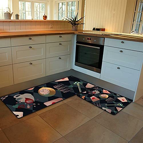 Kitchen Rugs and Mats Set of 2 Pieces Anti Fatigue Standing Mat Wonderland Floating Decoration Non Slip Washable Comfort Flooring Carpet Runner for Kitchen Home