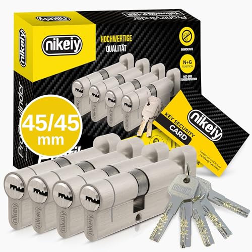 GERCAR Pro+ Lot 4x cylindre serrure à bouton 90 mm avec fonction d'urgence et de danger - 4x barillet de porte débrayable avec bouton 45/45 mm - Avec 10 clés - Longueur : 90 mm, A: 45 B : 45
