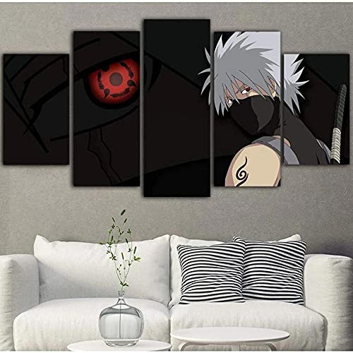 MPPSU Anime Manga Ninja-Figur-Kakashi Wanddekoration Wohnzimmer Leinwandbild Jugendzimmer Poster Set Modern 5 Teiliges Wandbild Bedroom Decor XXL Bilder Mit Rahmen 100 * 50cm