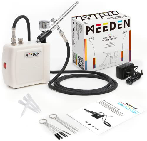 MEEDEN Airbrush Kit with Air Compressor, Dual Action Air Brush Spray Gun with 0.5mm Nozzle & Cleaning Set - Ideal for Painting, Nails Art, Model Making & DIY - White
