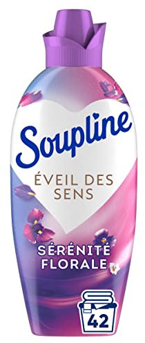 Soupline - Adoucissant Soupline Eveil des Sens, Sérénité Florale, Protège les fibres textiles, 42 Lavages, Bleu, Flacon de 1080 ml