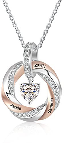 Lam Hub Fong Damen Kette mit 3 Namen 925 Sterling Silber 12 Geburtsstein Anhänger Halskette für Frauen Personalisierter Muttertag Schmuck Geschenk für Mama/Freundin/Tochter Weihnachts Geschenk#4