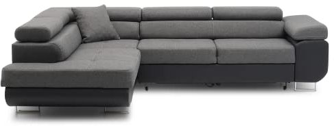 Ecksofa Rigatto 270x200 mit Schlaffunkction mit verstellbaren Kopfstützen Stoff + Öko-Leder (LUX 06 + Soft 11 Links)