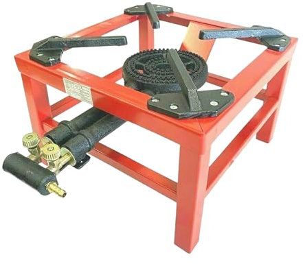 Reldor Heavy Duty 5.1KW 2 - Key Single Cast Iron Burner LPG/Propane Gas Boiling Ring Burner – Commercial Catering, Camping Stove for Outdoor Picnic Wedding Parties – 37L x 37W x 26H, Red & Black