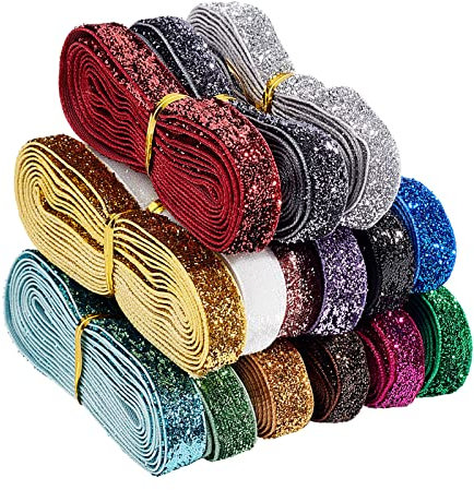 BENECREAT 27.45 m Glitzer Polyester Satinbänder, 15 Farbiges Samtband zum Verpacken von Geschenken Nähen Hochzeitsdekoration