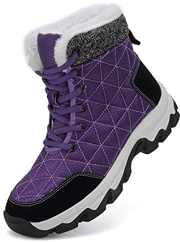 Dhinash Stivali da Neve Donna Stivaletti Uomo Stivali Invernali Impermeabile Stivali da Escursionismo Antiscivolo Caldo Pelliccia Foderati Scarpe da Neve Viola 37EU
