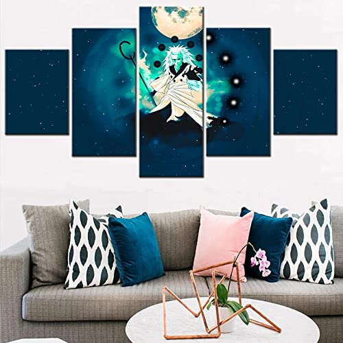 VEYEBZ 5 Stück Gerahmte Leinwand Malerei Kunst Abstrakte Modulare Poster 75×40Cm, Anime Naruto Uchiha Madara Familie Schlafzimmer Wohnzimmer Dekor Möbel Hd Wandbild Drucken Geschenk