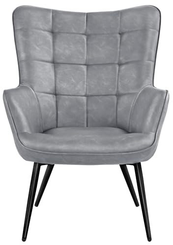 Yaheetech Accent Chair Modern Room Armchair High Back Leather Chairs for Bedroom/Living Room Gray
